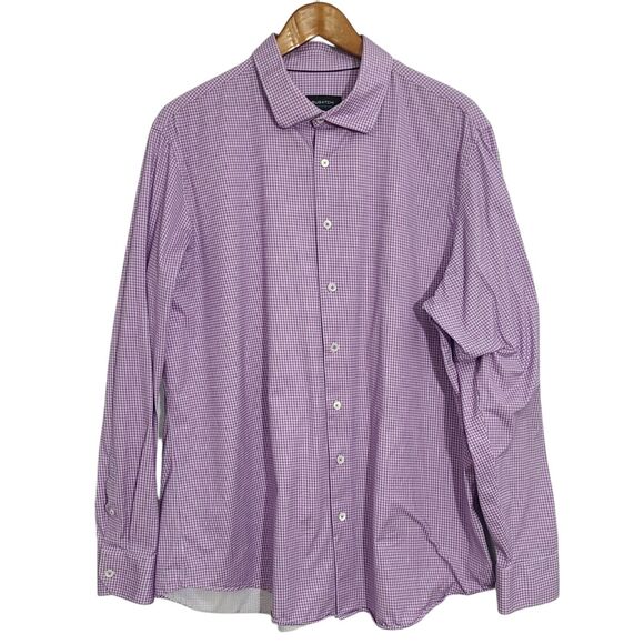 Bugatchi Oooh Cotton Tech Shirt Mens 8 Way Stretch Button Up Pink Plaid XXL - Picture 1 of 7